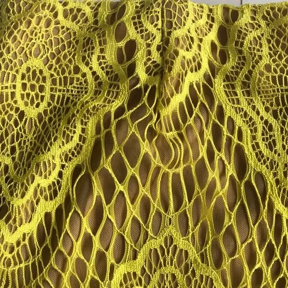 0020 NEW Yellow Lace Nude Illusion Mini Skirt - Picture 8 of 9